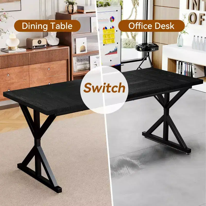 Tavolo da Pranzo da Fattoria da 70,8 pollici per 6 persone, Tavolo da Cucina Rustico in Legno con Gambe in Metallo per Sala da Pranzo