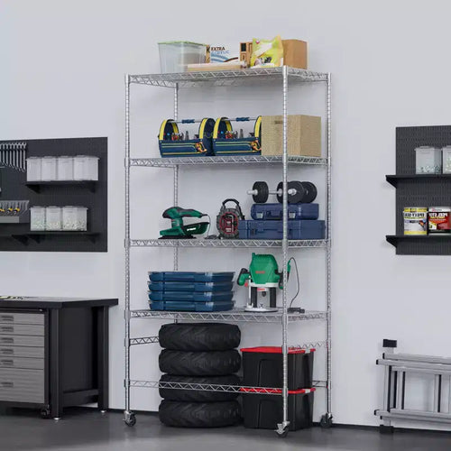 4 Tier Utility Storage Shelves, 800 Lbs Heavy Duty Metal Shelving Unit with Wheels, Adjustable Shelves, Rolling Storage Racks for Garage, Warehouse