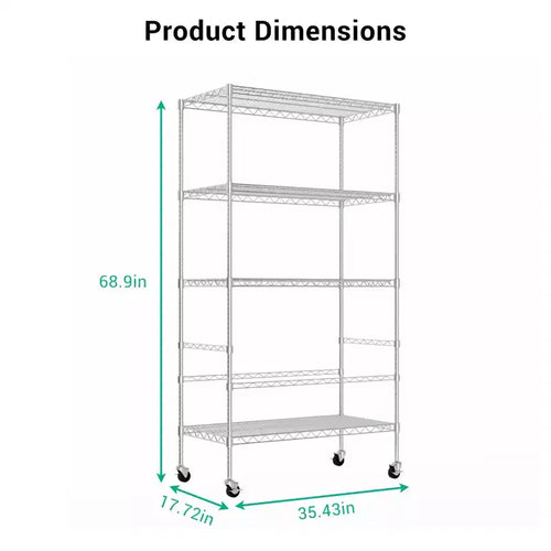 Scaffale Portaoggetti Utility a 4 Livelli, 362 kg, Scaffalatura in Metallo Resistente con Ruote, Ripiani Regolabili, Carrello Portaoggetti Rotante per Garage e Magazzino