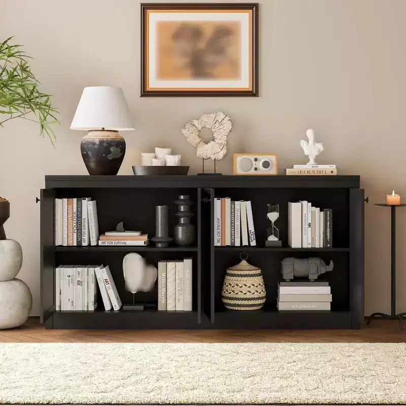Mobile credenza buffet per ingresso da 63 pollici, mobile bar, con 4 ante, moderno mobile TV, armadietto da pavimento in legno per soggiorno