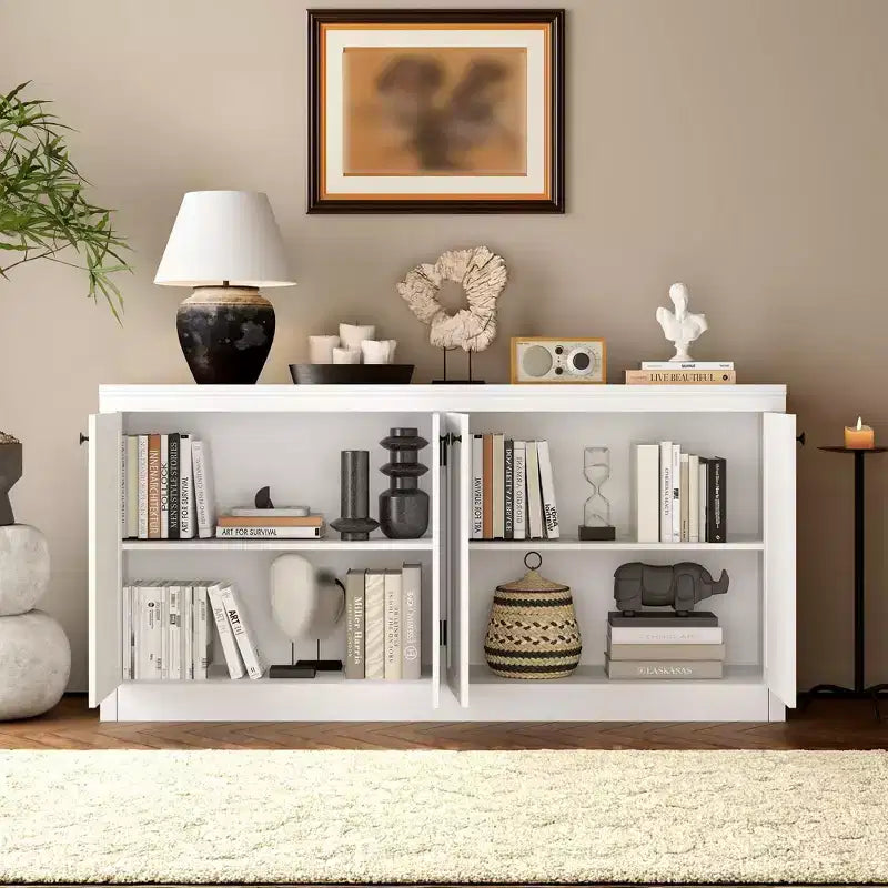 Mobile credenza buffet per ingresso da 63 pollici, mobile bar, con 4 ante, moderno mobile TV, armadietto da pavimento in legno per soggiorno