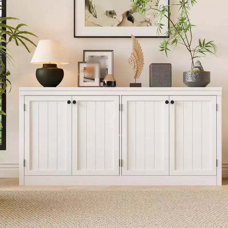 Mobile credenza buffet per ingresso da 63 pollici, mobile bar, con 4 ante, moderno mobile TV, armadietto da pavimento in legno per soggiorno