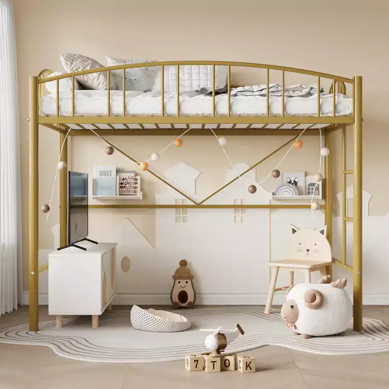 Letto a soppalco matrimoniale con scale e sponda di sicurezza ad arco Letto a piattaforma in metallo con robuste doghe Salvaspazio Silenzioso Nessuna molla richiesta Camera per bambini e dormitorio