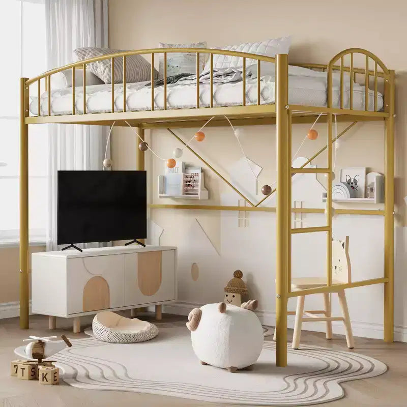 Letto a soppalco matrimoniale con scale e sponda di sicurezza ad arco Letto a piattaforma in metallo con robuste doghe Salvaspazio Silenzioso Nessuna molla richiesta Camera per bambini e dormitorio