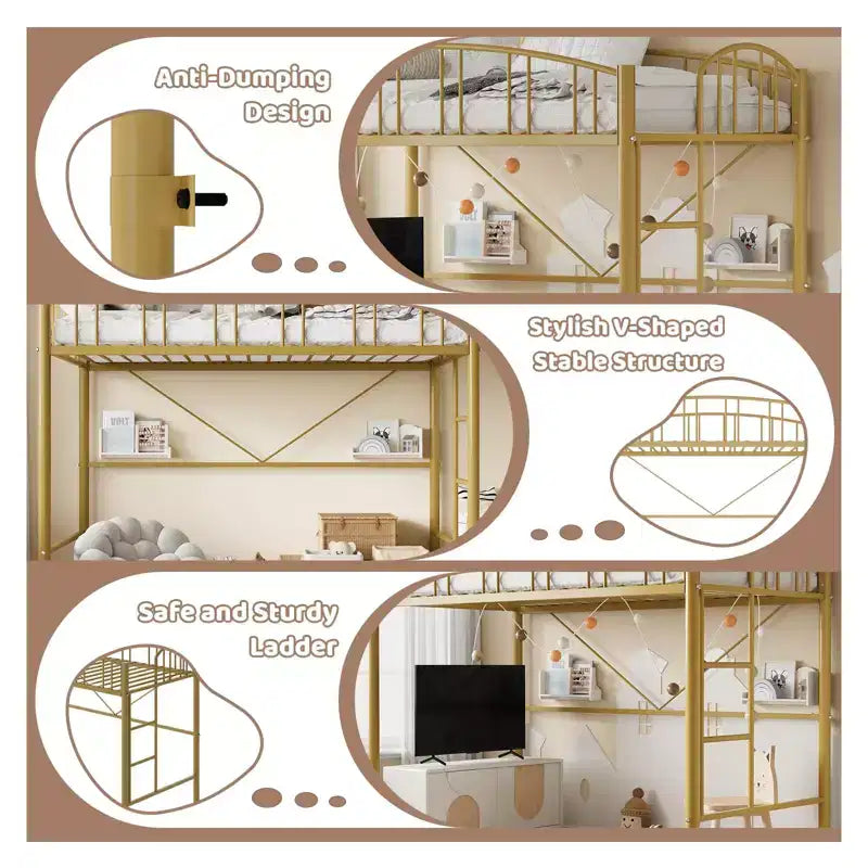 Letto a soppalco matrimoniale con scale e sponda di sicurezza ad arco Letto a piattaforma in metallo con robuste doghe Salvaspazio Silenzioso Nessuna molla richiesta Camera per bambini e dormitorio