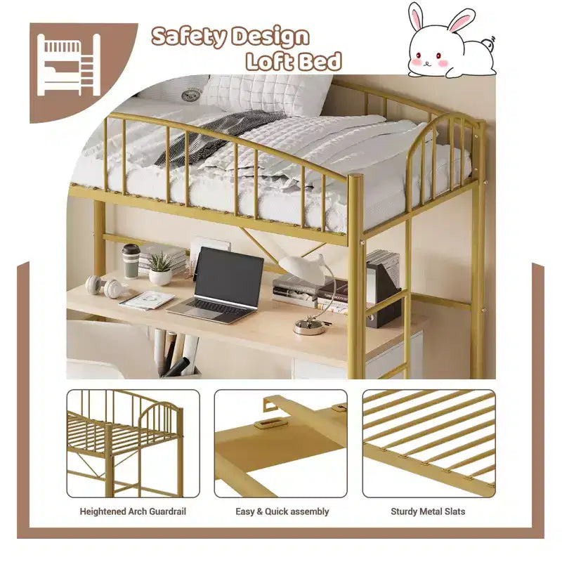 Letto a soppalco matrimoniale con scale e sponda di sicurezza ad arco Letto a piattaforma in metallo con robuste doghe Salvaspazio Silenzioso Nessuna molla richiesta Camera per bambini e dormitorio