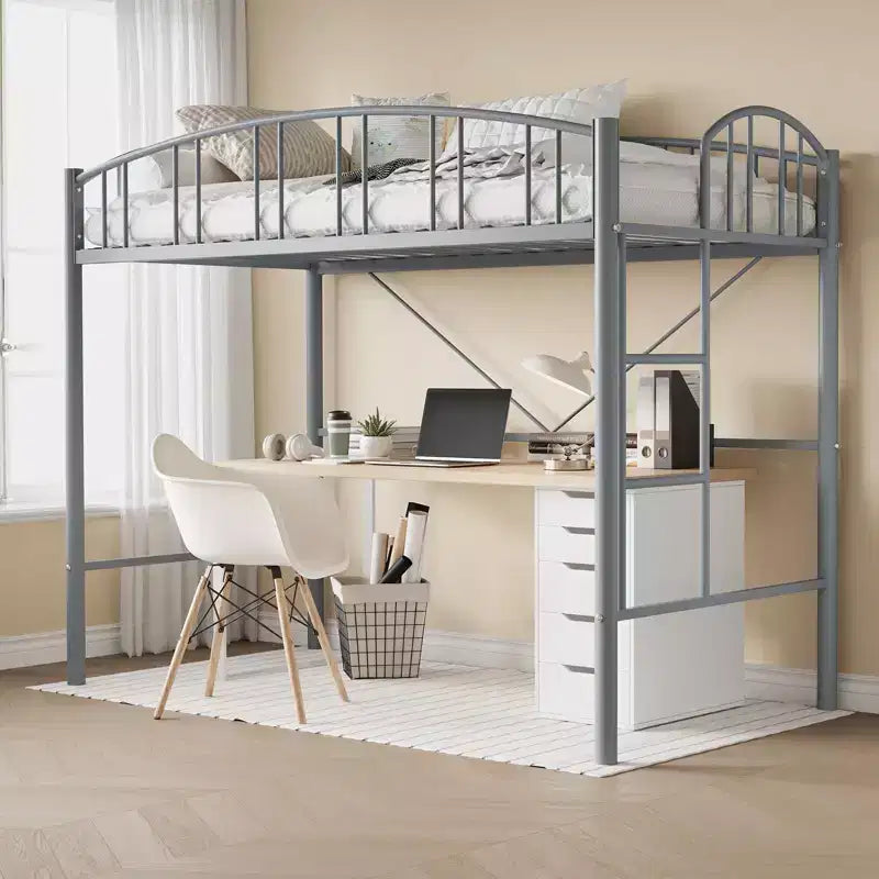 Letto a soppalco matrimoniale con scale e sponda di sicurezza ad arco Letto a piattaforma in metallo con robuste doghe Salvaspazio Silenzioso Nessuna molla richiesta Camera per bambini e dormitorio