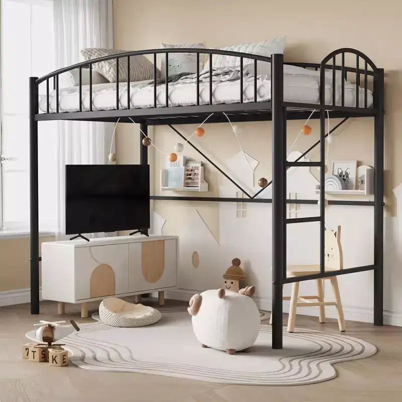 Letto a soppalco matrimoniale con scale e sponda di sicurezza ad arco Letto a piattaforma in metallo con robuste doghe Salvaspazio Silenzioso Nessuna molla richiesta Camera per bambini e dormitorio