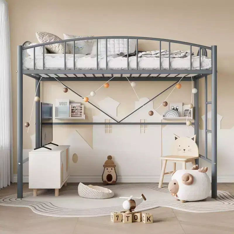 Letto a soppalco matrimoniale con scale e sponda di sicurezza ad arco Letto a piattaforma in metallo con robuste doghe Salvaspazio Silenzioso Nessuna molla richiesta Camera per bambini e dormitorio