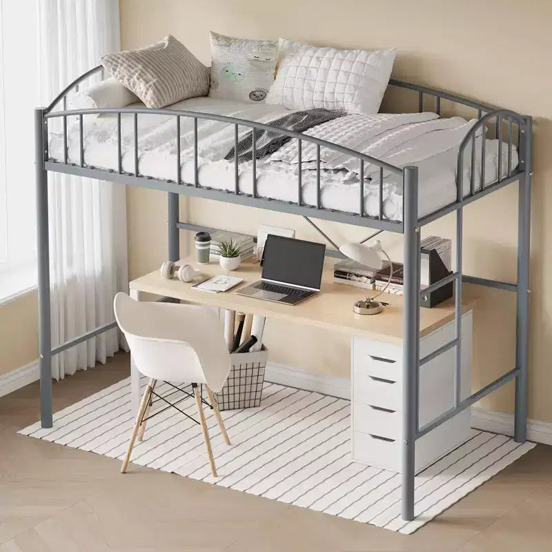 Letto a soppalco matrimoniale con scale e sponda di sicurezza ad arco Letto a piattaforma in metallo con robuste doghe Salvaspazio Silenzioso Nessuna molla richiesta Camera per bambini e dormitorio