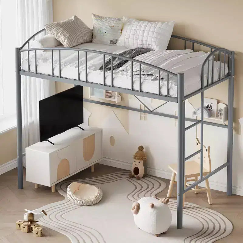 Letto a soppalco matrimoniale con scale e sponda di sicurezza ad arco Letto a piattaforma in metallo con robuste doghe Salvaspazio Silenzioso Nessuna molla richiesta Camera per bambini e dormitorio