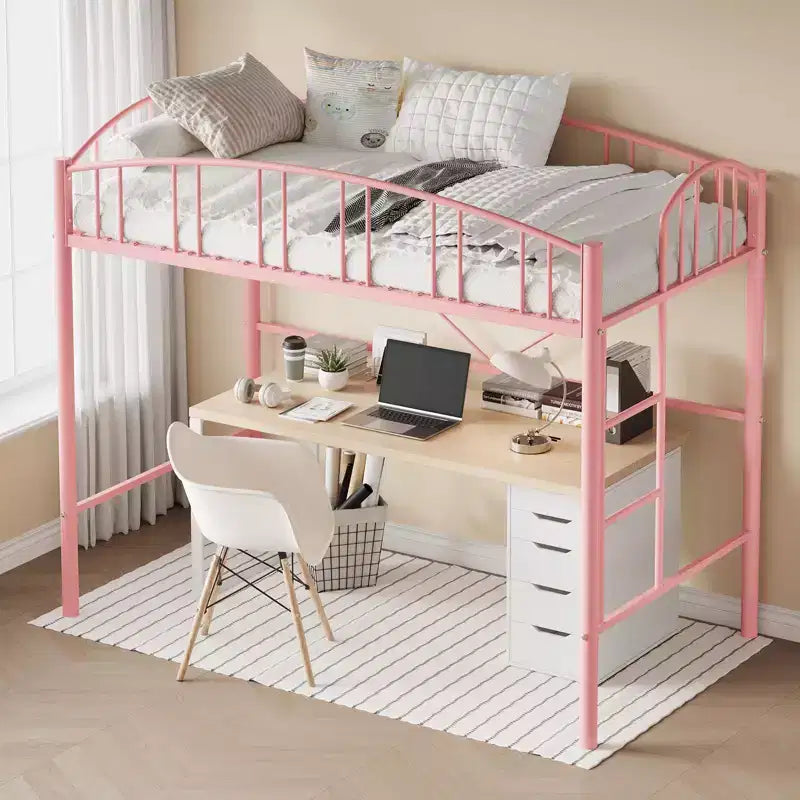Letto a soppalco matrimoniale con scale e sponda di sicurezza ad arco Letto a piattaforma in metallo con robuste doghe Salvaspazio Silenzioso Nessuna molla richiesta Camera per bambini e dormitorio