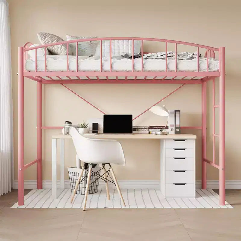 Letto a soppalco matrimoniale con scale e sponda di sicurezza ad arco Letto a piattaforma in metallo con robuste doghe Salvaspazio Silenzioso Nessuna molla richiesta Camera per bambini e dormitorio