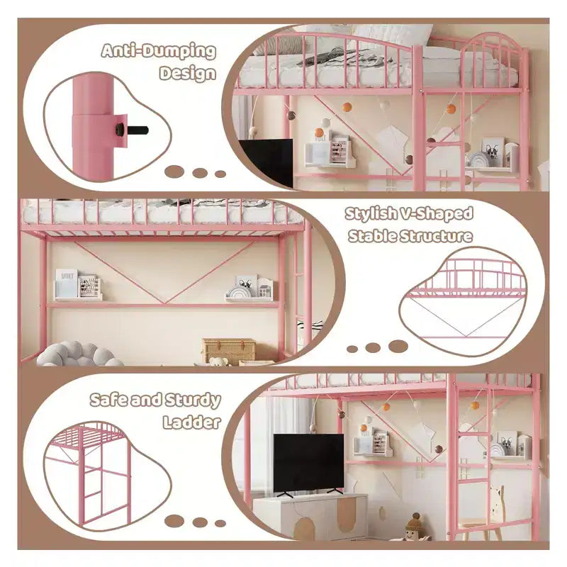 Letto a soppalco matrimoniale con scale e sponda di sicurezza ad arco Letto a piattaforma in metallo con robuste doghe Salvaspazio Silenzioso Nessuna molla richiesta Camera per bambini e dormitorio