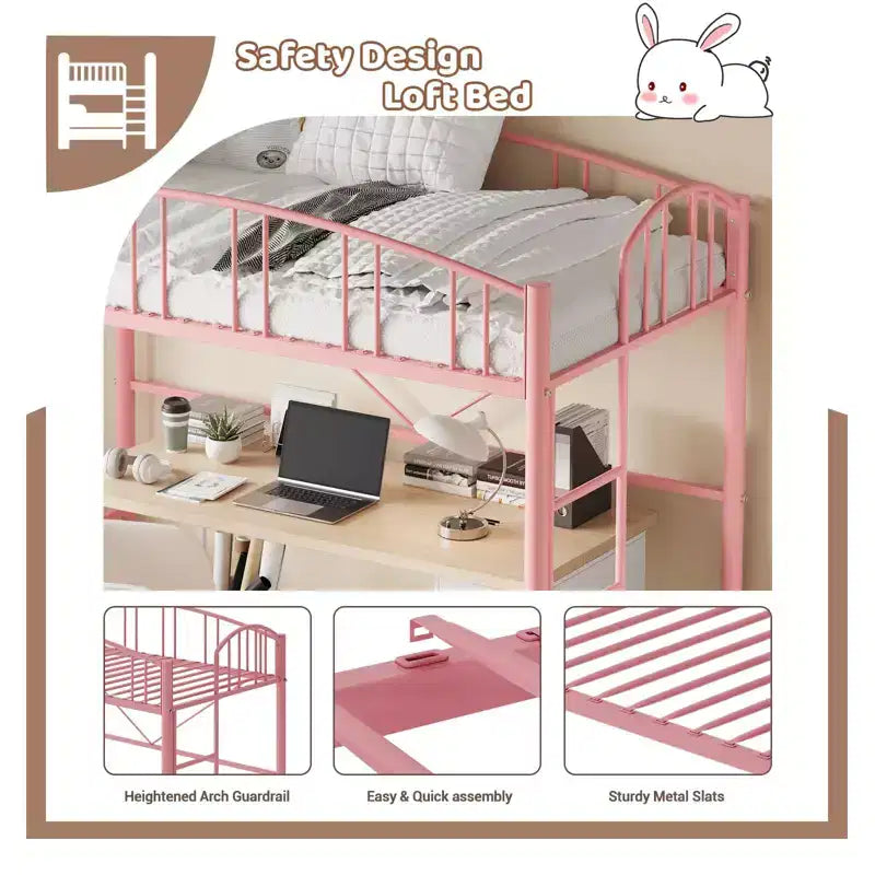 Letto a soppalco matrimoniale con scale e sponda di sicurezza ad arco Letto a piattaforma in metallo con robuste doghe Salvaspazio Silenzioso Nessuna molla richiesta Camera per bambini e dormitorio
