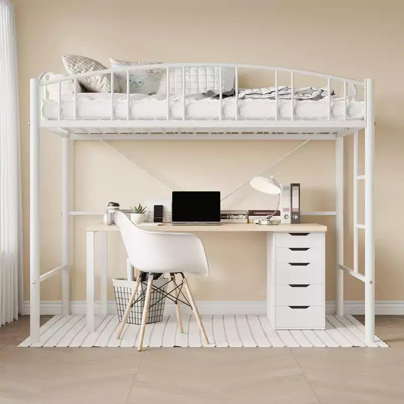Letto a soppalco matrimoniale con scale e sponda di sicurezza ad arco Letto a piattaforma in metallo con robuste doghe Salvaspazio Silenzioso Nessuna molla richiesta Camera per bambini e dormitorio