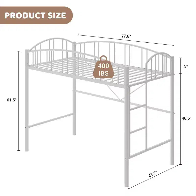 Letto a soppalco matrimoniale con scale e sponda di sicurezza ad arco Letto a piattaforma in metallo con robuste doghe Salvaspazio Silenzioso Nessuna molla richiesta Camera per bambini e dormitorio