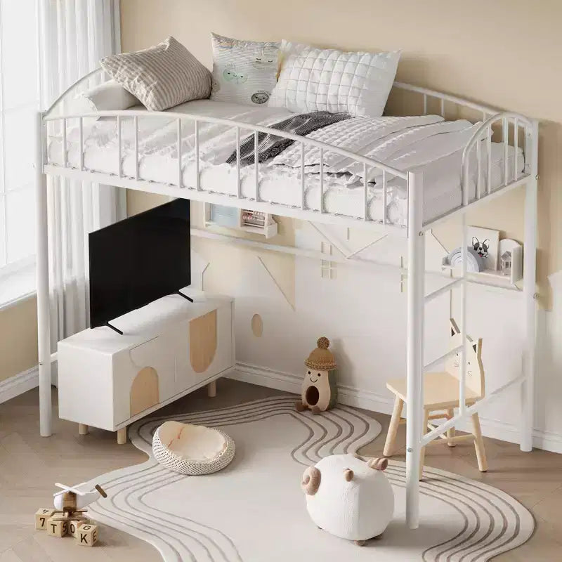 Letto a soppalco matrimoniale con scale e sponda di sicurezza ad arco Letto a piattaforma in metallo con robuste doghe Salvaspazio Silenzioso Nessuna molla richiesta Camera per bambini e dormitorio