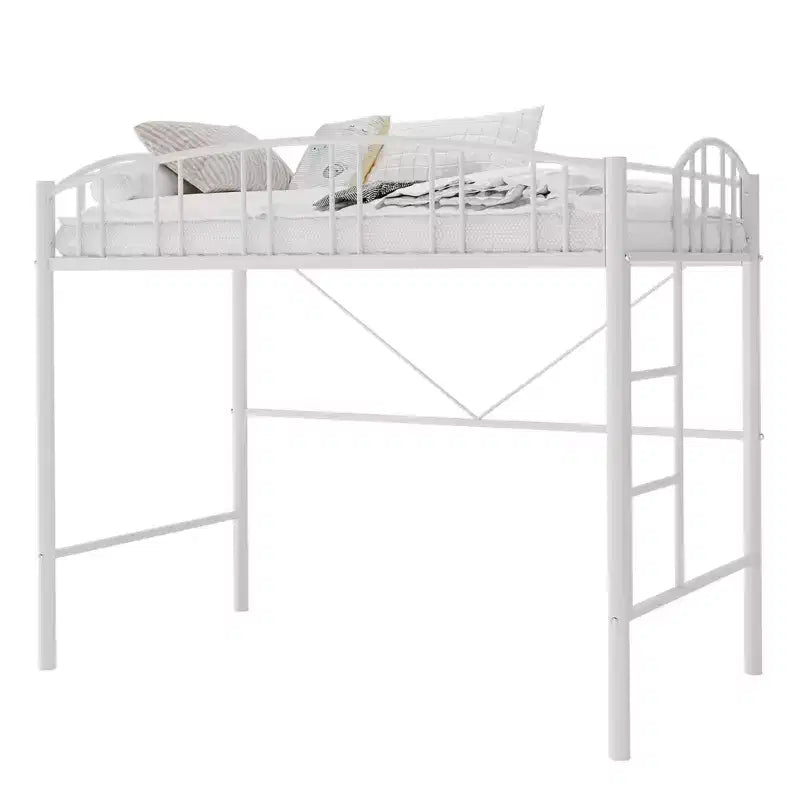 Letto a soppalco matrimoniale con scale e sponda di sicurezza ad arco Letto a piattaforma in metallo con robuste doghe Salvaspazio Silenzioso Nessuna molla richiesta Camera per bambini e dormitorio