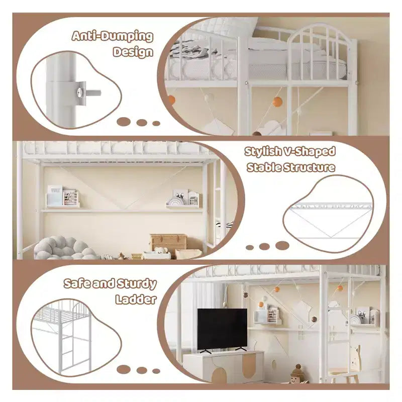 Letto a soppalco matrimoniale con scale e sponda di sicurezza ad arco Letto a piattaforma in metallo con robuste doghe Salvaspazio Silenzioso Nessuna molla richiesta Camera per bambini e dormitorio
