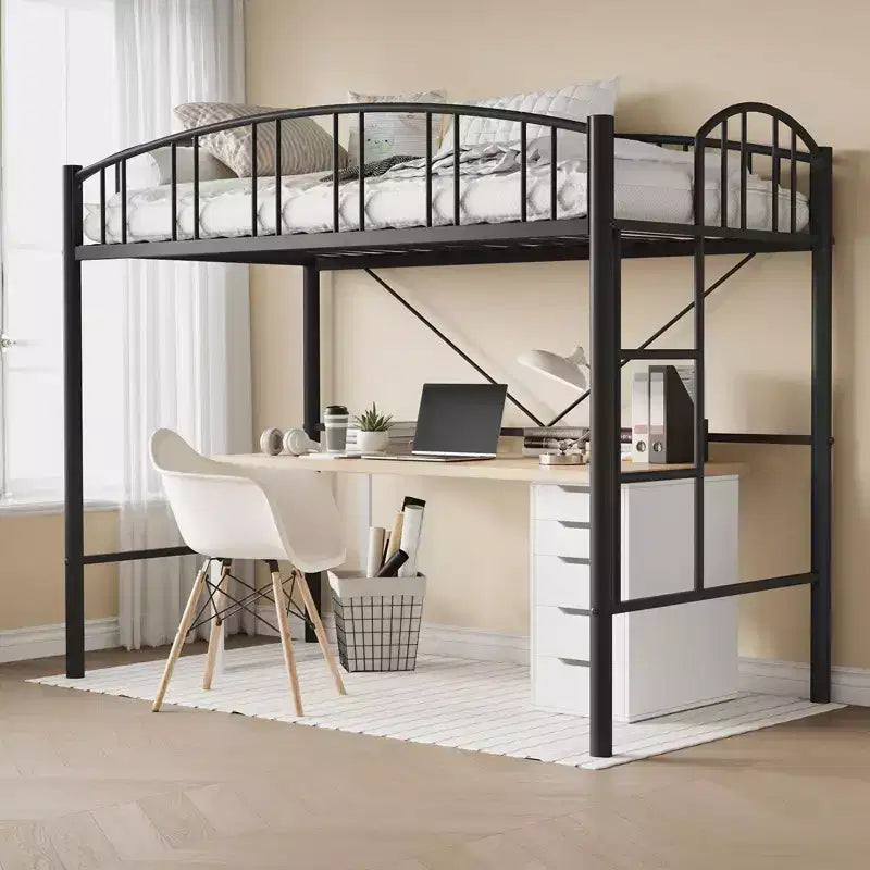 Letto a soppalco matrimoniale con scale e sponda di sicurezza ad arco Letto a piattaforma in metallo con robuste doghe Salvaspazio Silenzioso Nessuna molla richiesta Camera per bambini e dormitorio