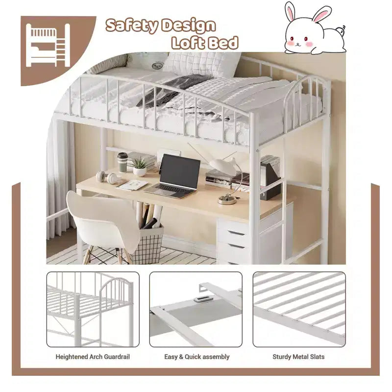 Letto a soppalco matrimoniale con scale e sponda di sicurezza ad arco Letto a piattaforma in metallo con robuste doghe Salvaspazio Silenzioso Nessuna molla richiesta Camera per bambini e dormitorio