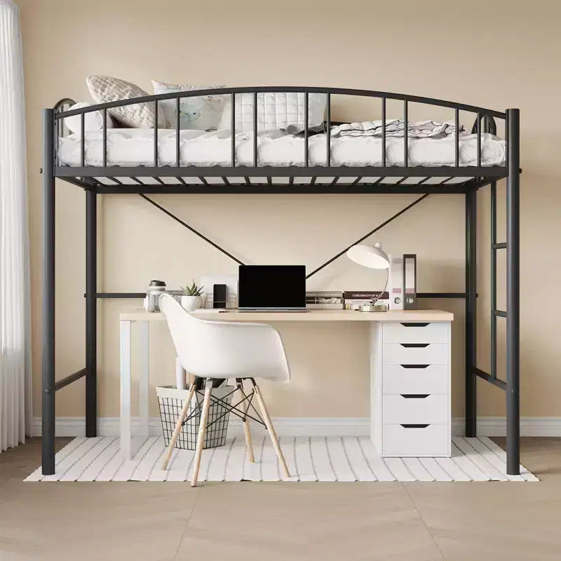 Letto a soppalco matrimoniale con scale e sponda di sicurezza ad arco Letto a piattaforma in metallo con robuste doghe Salvaspazio Silenzioso Nessuna molla richiesta Camera per bambini e dormitorio