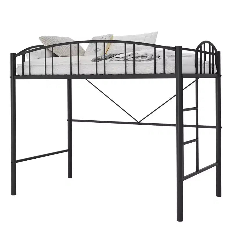 Letto a soppalco matrimoniale con scale e sponda di sicurezza ad arco Letto a piattaforma in metallo con robuste doghe Salvaspazio Silenzioso Nessuna molla richiesta Camera per bambini e dormitorio