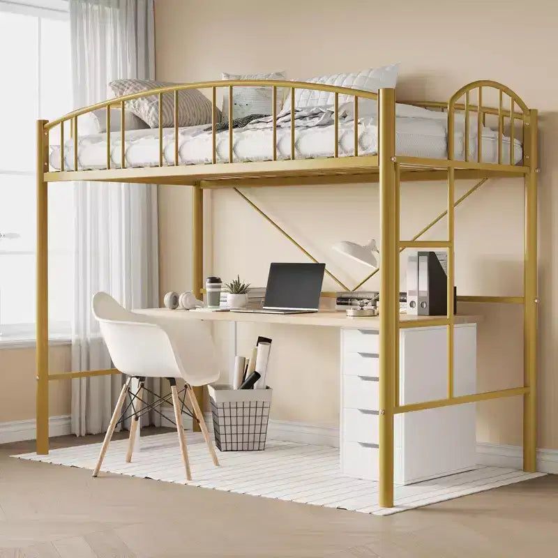 Letto a soppalco matrimoniale con scale e sponda di sicurezza ad arco Letto a piattaforma in metallo con robuste doghe Salvaspazio Silenzioso Nessuna molla richiesta Camera per bambini e dormitorio