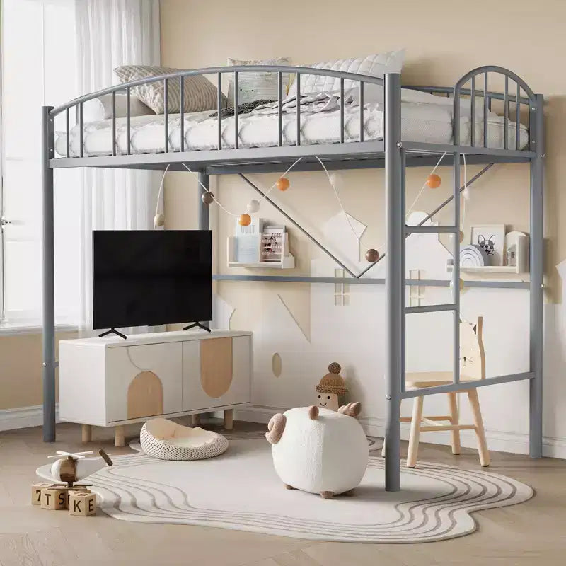 Letto a soppalco matrimoniale con scale e sponda di sicurezza ad arco Letto a piattaforma in metallo con robuste doghe Salvaspazio Silenzioso Nessuna molla richiesta Camera per bambini e dormitorio