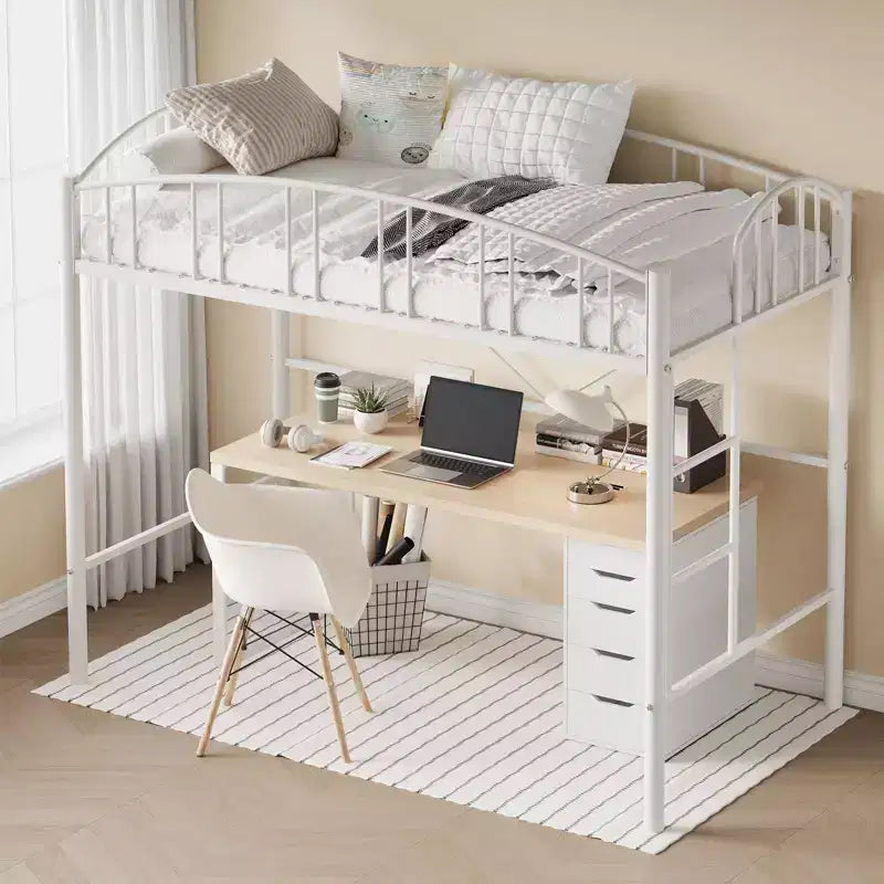 Letto a soppalco matrimoniale con scale e sponda di sicurezza ad arco Letto a piattaforma in metallo con robuste doghe Salvaspazio Silenzioso Nessuna molla richiesta Camera per bambini e dormitorio