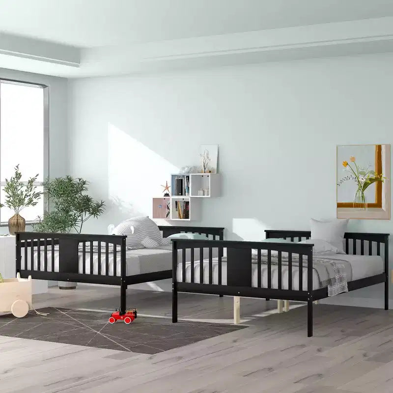 Letto a castello in legno Full over Full con ringhiera di sicurezza e scaletta robusta per camere da letto, camere per gli ospiti e dormitori