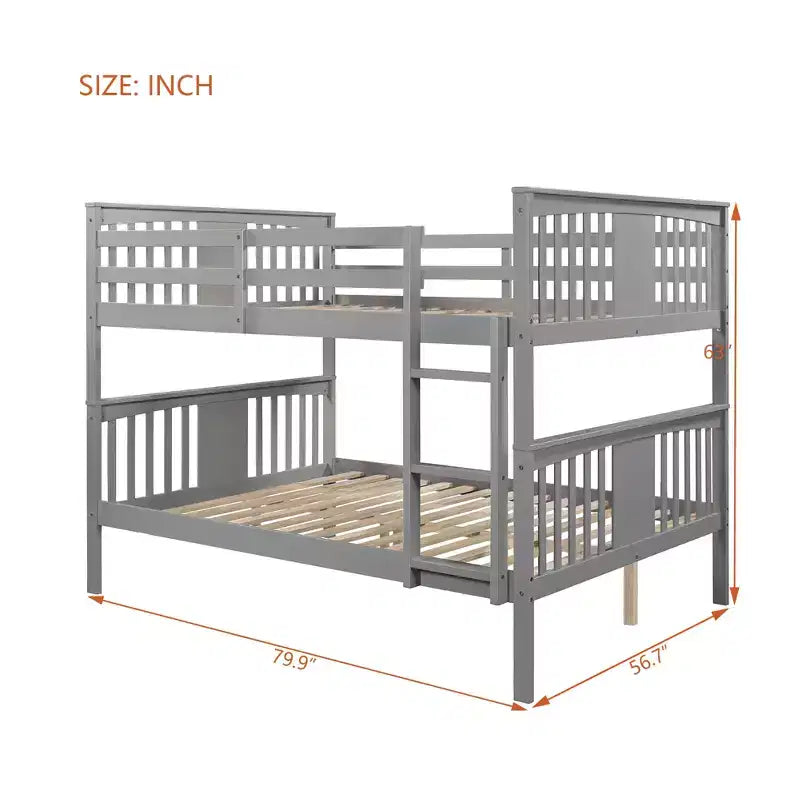 Letto a castello in legno Full over Full con ringhiera di sicurezza e scaletta robusta per camere da letto, camere per gli ospiti e dormitori