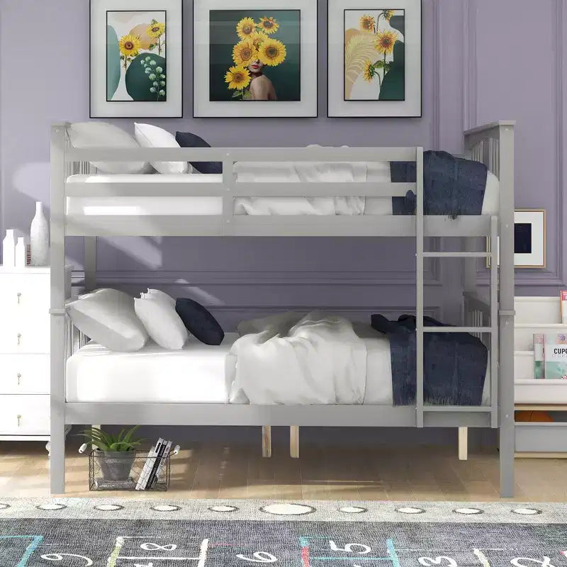 Letto a castello in legno Full over Full con ringhiera di sicurezza e scaletta robusta per camere da letto, camere per gli ospiti e dormitori