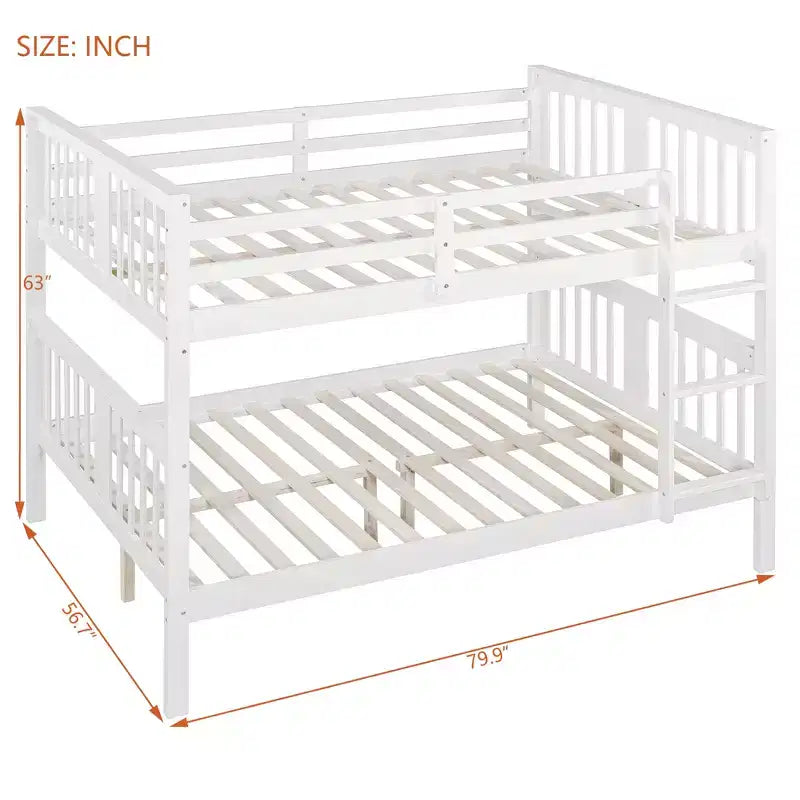 Letto a castello in legno Full over Full con ringhiera di sicurezza e scaletta robusta per camere da letto, camere per gli ospiti e dormitori