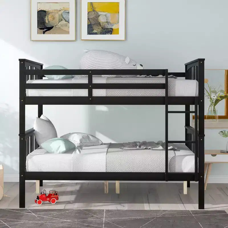 Letto a castello in legno Full over Full con ringhiera di sicurezza e scaletta robusta per camere da letto, camere per gli ospiti e dormitori
