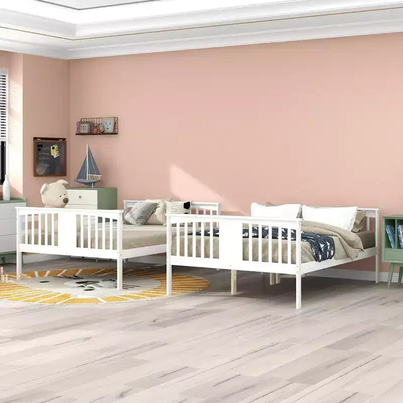 Letto a castello in legno Full over Full con ringhiera di sicurezza e scaletta robusta per camere da letto, camere per gli ospiti e dormitori