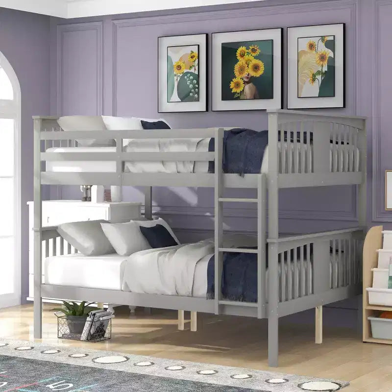 Letto a castello in legno Full over Full con ringhiera di sicurezza e scaletta robusta per camere da letto, camere per gli ospiti e dormitori