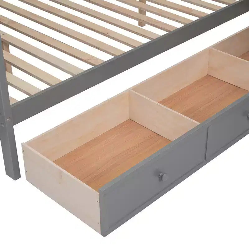 Letto a castello a L doppio su una piazza e mezza con armadio, scalinata in legno massiccio e scrivania portatile