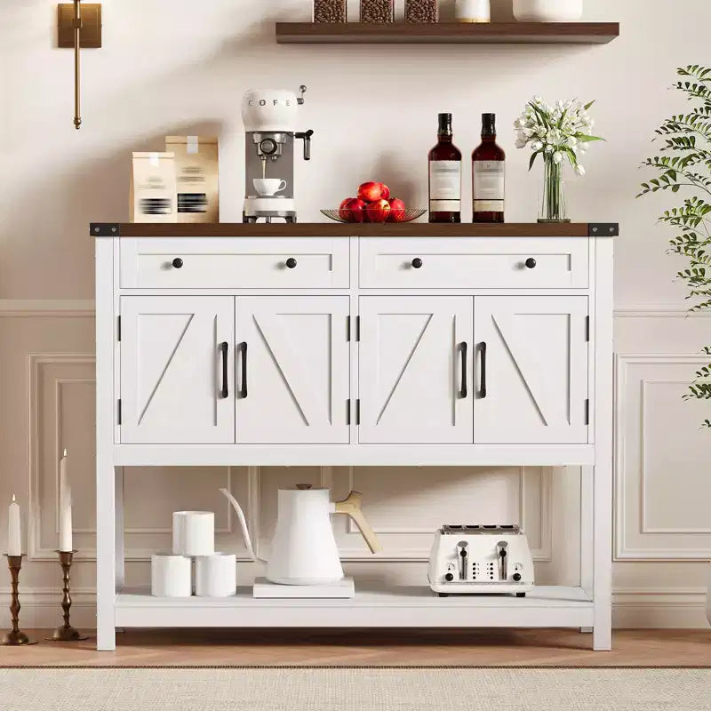 47.2 Credenza da Buffet con Ante a Scorrimento e Ripiani, Mobile da Ingresso con Cassetti e Porte Stile Fienile, Buffet Stretto Moderno per Sala da Pranzo