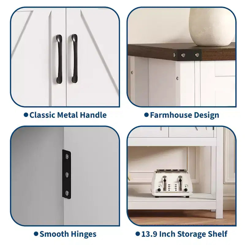 47.2 Credenza da Buffet con Ante a Scorrimento e Ripiani, Mobile da Ingresso con Cassetti e Porte Stile Fienile, Buffet Stretto Moderno per Sala da Pranzo