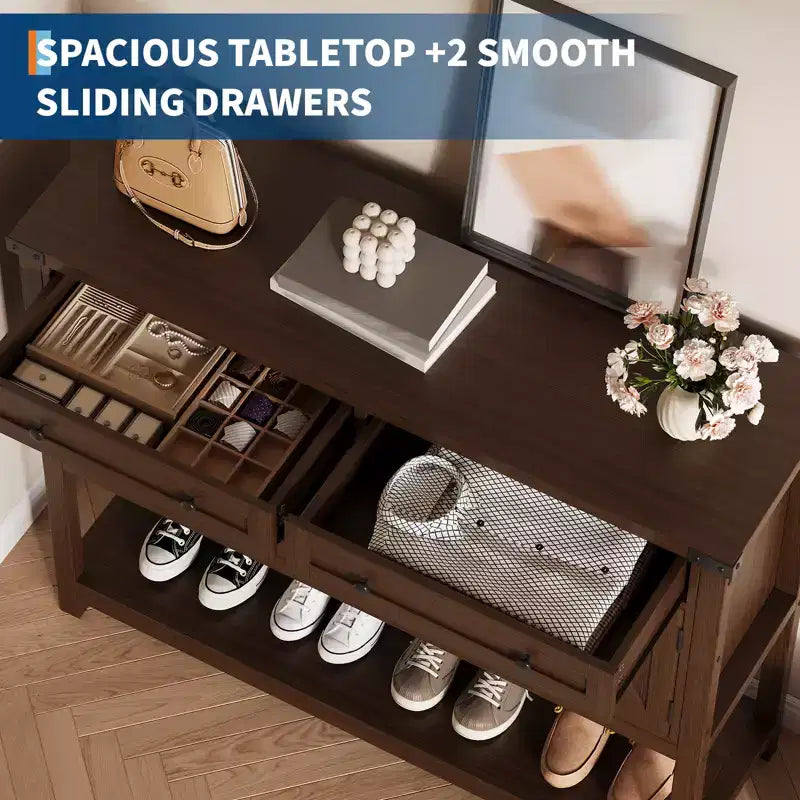 47.2 Credenza da Buffet con Ante a Scorrimento e Ripiani, Mobile da Ingresso con Cassetti e Porte Stile Fienile, Buffet Stretto Moderno per Sala da Pranzo