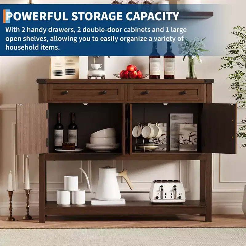 47.2 Credenza da Buffet con Ante a Scorrimento e Ripiani, Mobile da Ingresso con Cassetti e Porte Stile Fienile, Buffet Stretto Moderno per Sala da Pranzo