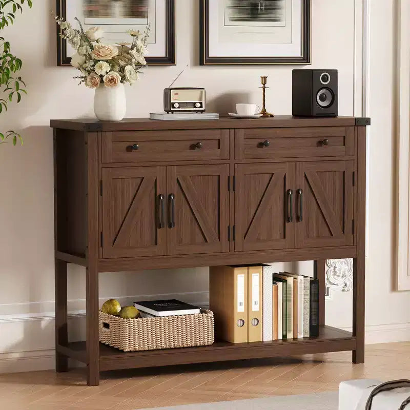 COZONY 47.2 Sideboard Buffet Cabinet with Storage, Entryway Table with Drawers, Barn Doors & Shelves, Modern Narrow Buffet for Dining Room