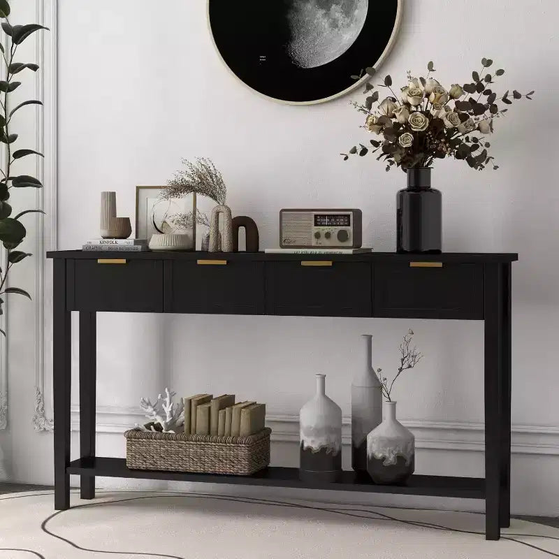 Kinsuite Console Table with 4 Drawers - Wood Hallway Table, Console Table Behind Couch 60 inch Modern Long Sofa Table