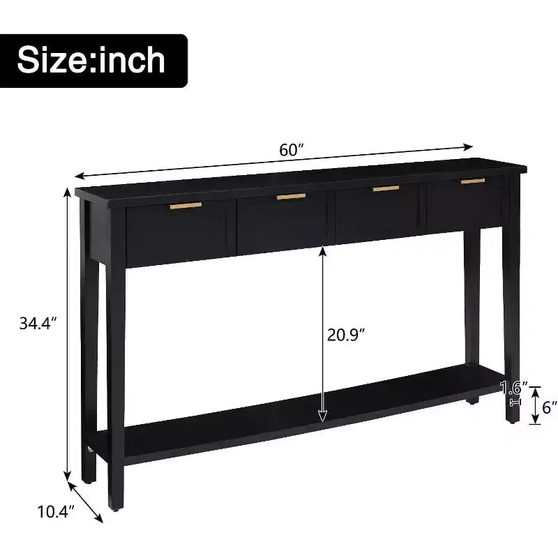 Consolle con 4 cassetti, mobile da ingresso in legno, consolle dietro al divano, tavolo da divano moderno e lungo da 60 pollici