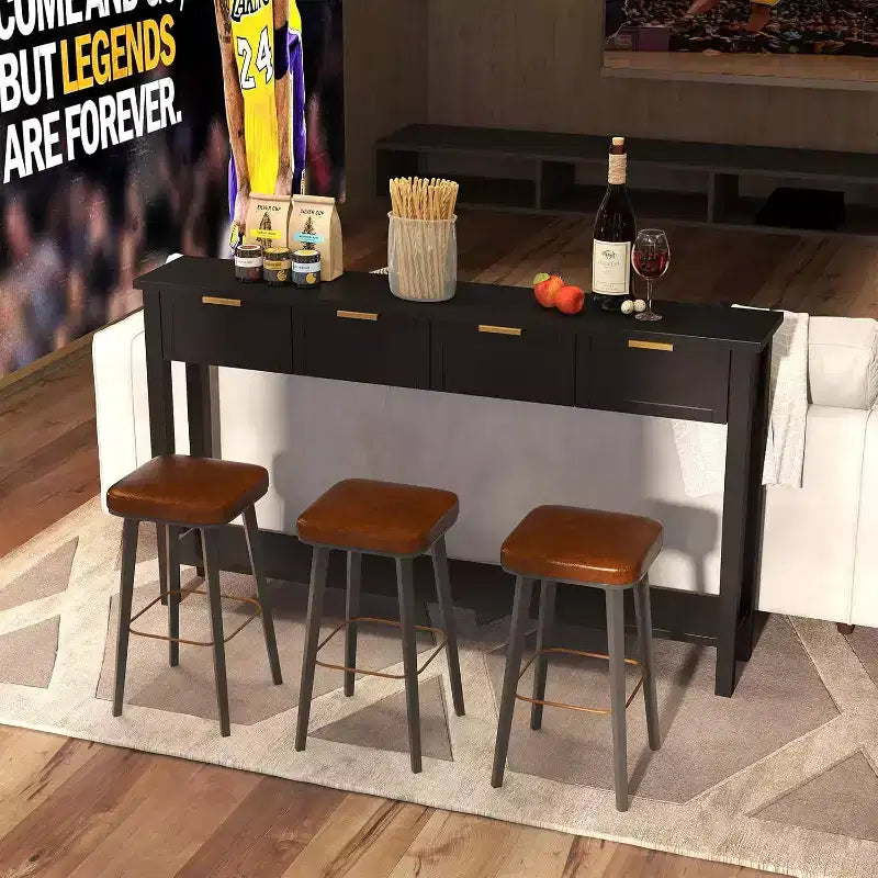 Consolle con 4 cassetti, mobile da ingresso in legno, consolle dietro al divano, tavolo da divano moderno e lungo da 60 pollici