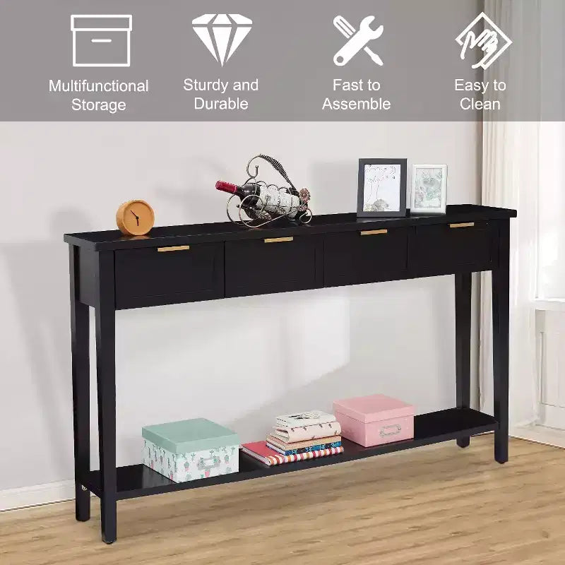 Consolle con 4 cassetti, mobile da ingresso in legno, consolle dietro al divano, tavolo da divano moderno e lungo da 60 pollici