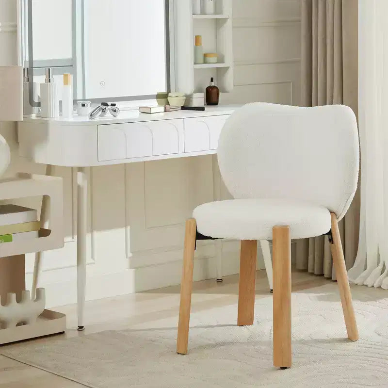 Sedia da trucco con tessuto felpato Orsetto - Simpatica sedia da scrivania con schienale, sedia imbottita con rotelle per soggiorno/sala trucco/camera da letto