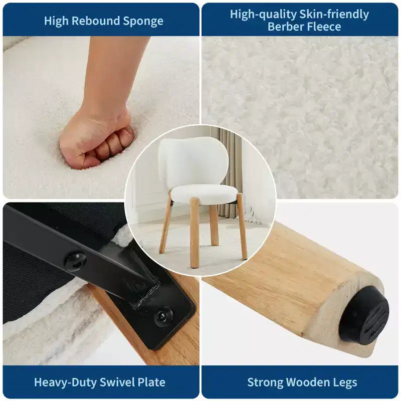 Sedia da trucco con tessuto felpato Orsetto - Simpatica sedia da scrivania con schienale, sedia imbottita con rotelle per soggiorno/sala trucco/camera da letto